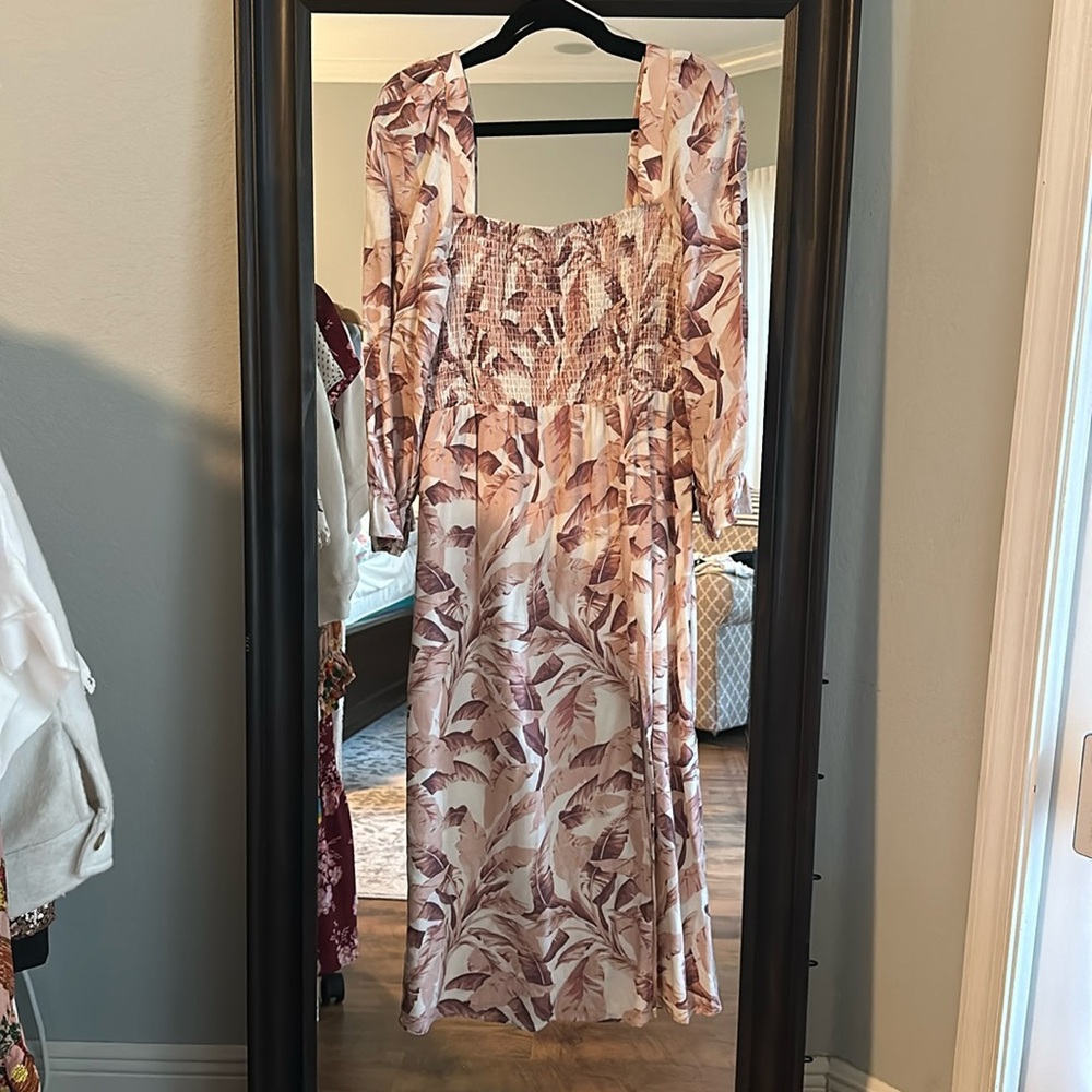 Linen pink tropical dress